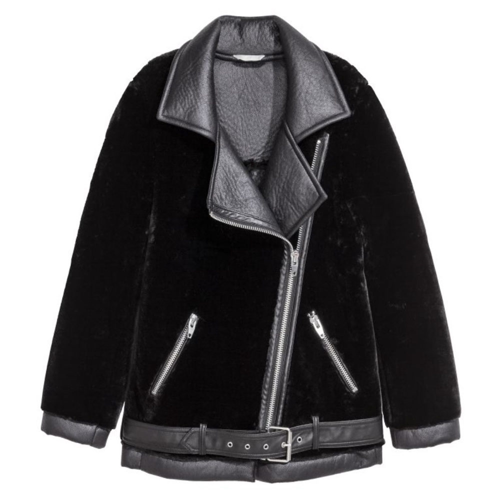H&M oversized biker faux fur jacket